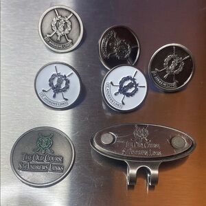 Golf Ball Marker Set - St. Andrews Links - Silver and White